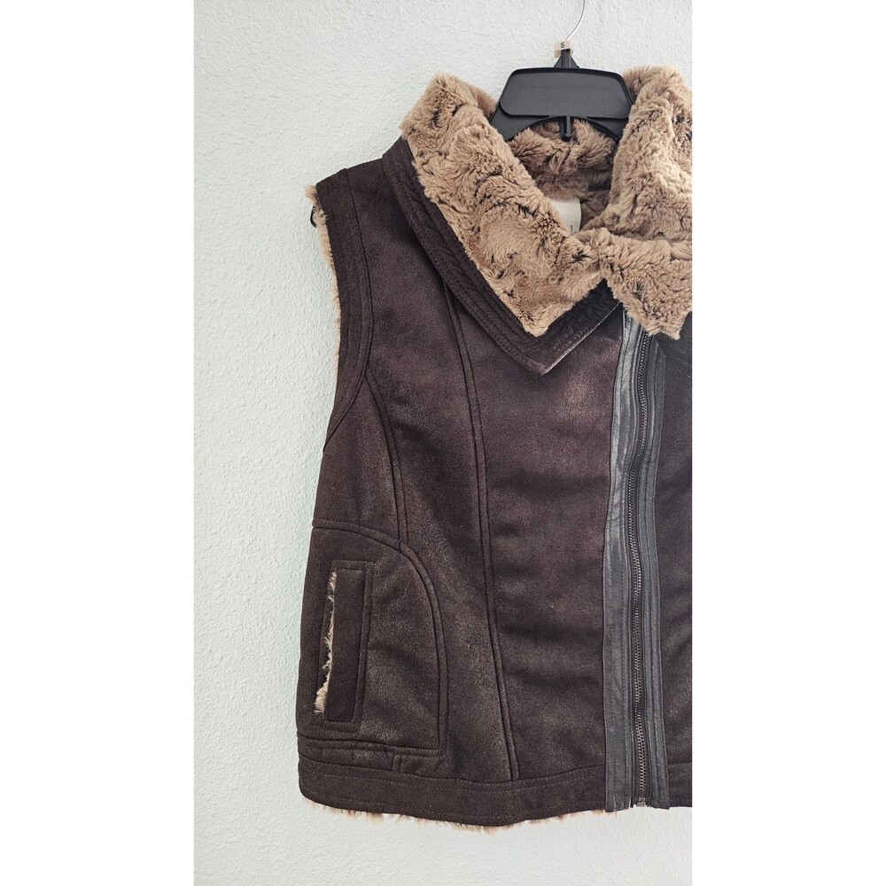 Olive & Oak Women’s L Brown Faux Shearling Faux Suede Vest Full Zip Moto - Picture 4 of 11